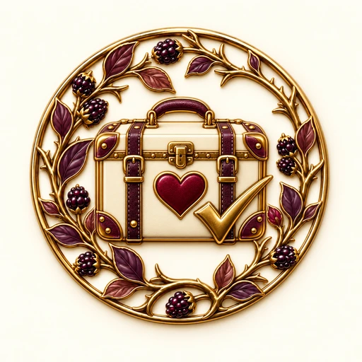 Verified Buyer: ivory suitcase with a berry heart, gold checkmark and blackberry thorns